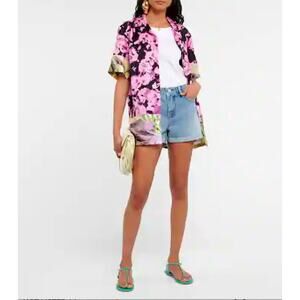 NWT Dries Van Noten Camp Shirt Floral Print Short Sleeve 100% Silk 40 / M